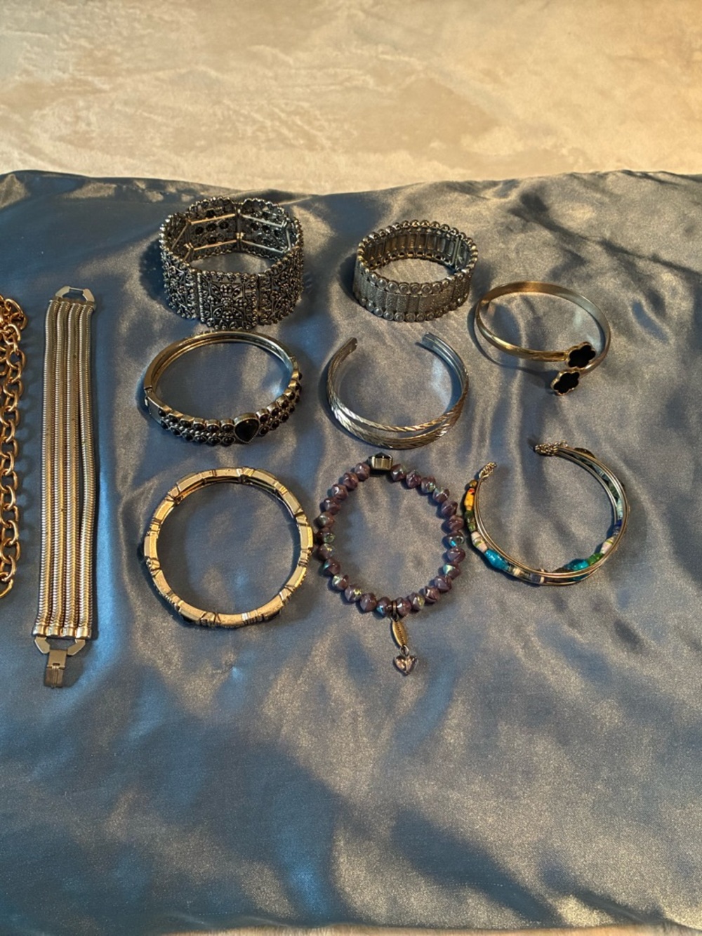 paparazzi Silver Tone Bracelet Set with Purple Beaded Accent